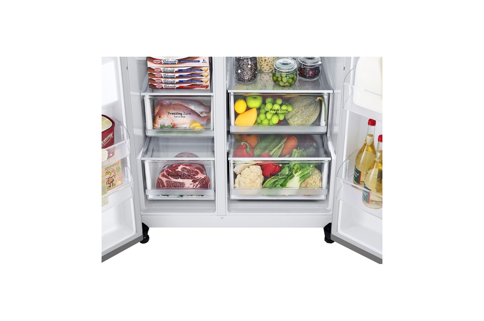 LG Frigorifero Side-by-Side | Classe F, 635L | Wi-Fi, Dispenser con allaccio, Door & Linear Cooling, No frost | Inox, GSLV70PZTM