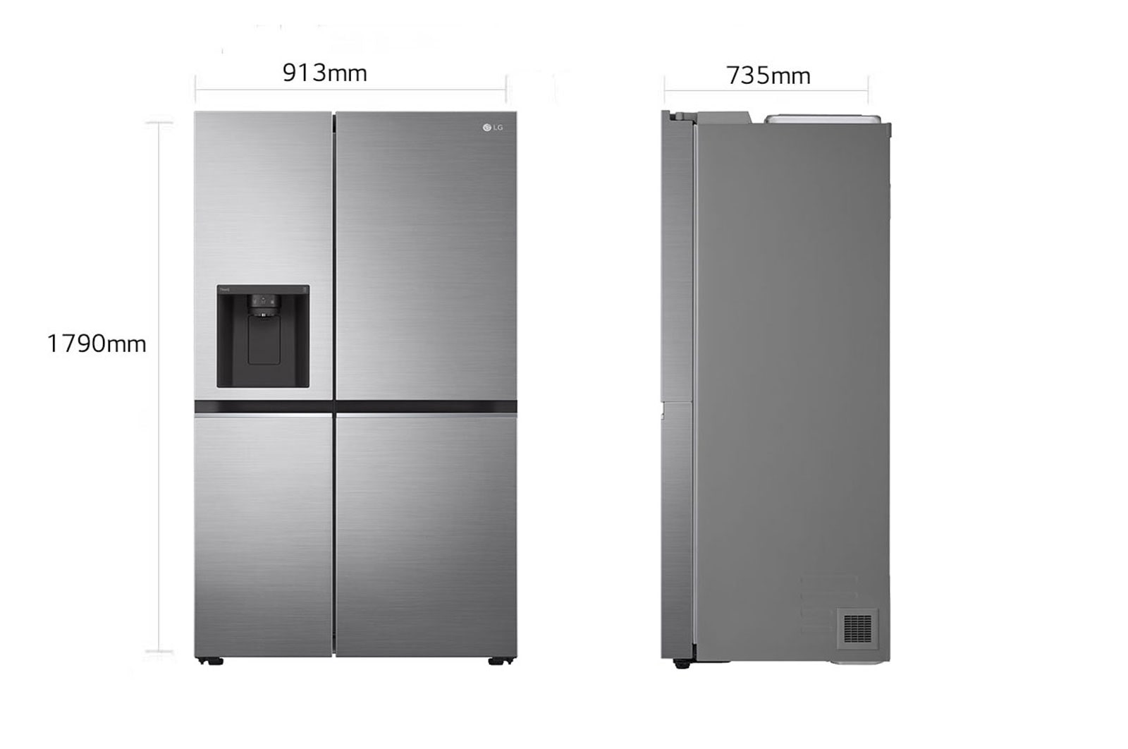 LG Frigorifero Side-by-Side | Classe F, 635L | Wi-Fi, Dispenser senza allaccio, Door & Linear Cooling, No frost | Inox, GSLV71PZTM