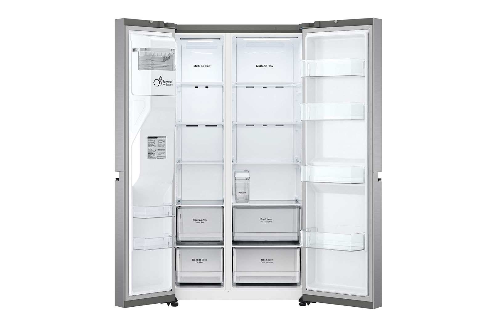 LG Frigorifero Side-by-Side | Classe F, 635L | Wi-Fi, Dispenser senza allaccio, Door & Linear Cooling, No frost | Inox, GSLV71PZTM