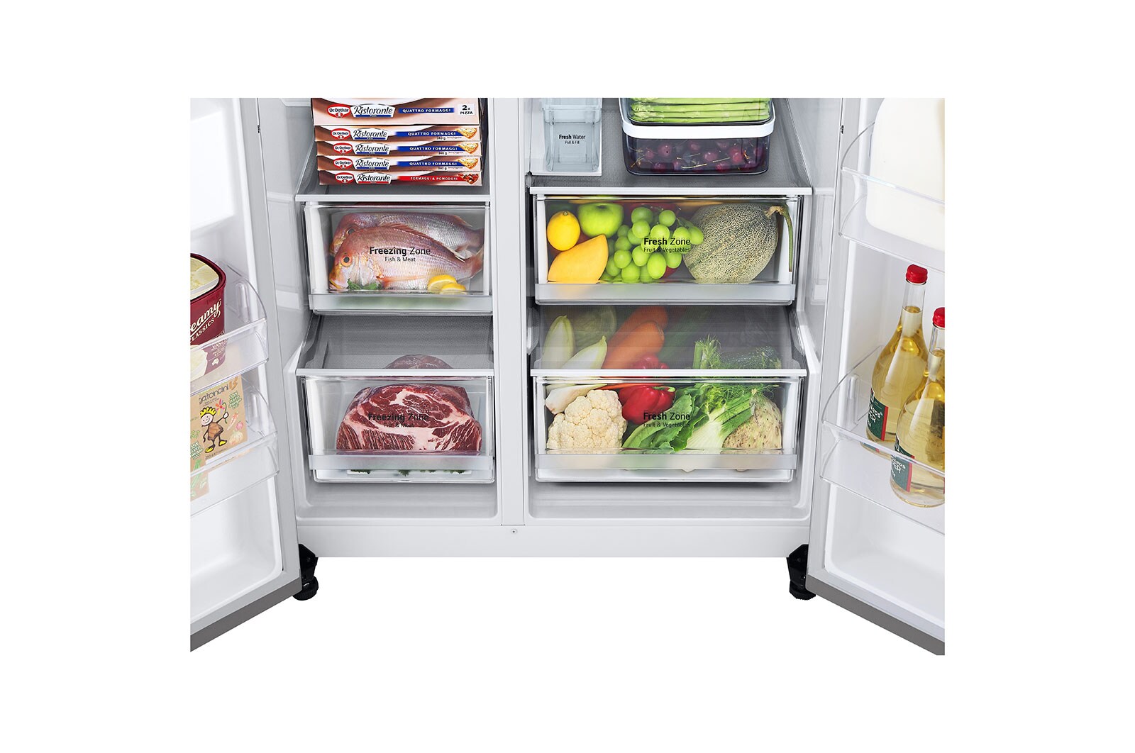 LG Frigorifero Side-by-Side | Classe F, 635L | Wi-Fi, Dispenser senza allaccio, Door & Linear Cooling, No frost | Inox, GSLV71PZTM