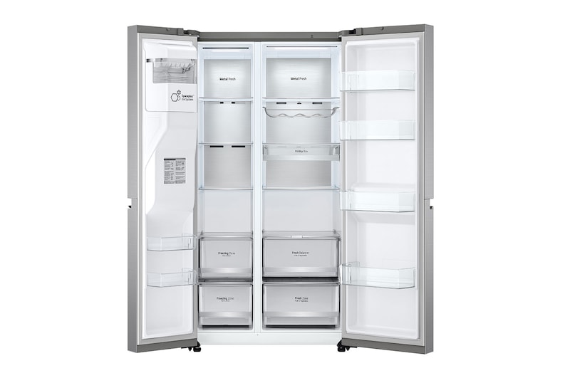 LG Frigorifero Side-by-Side | Classe E, 635L | Wi-Fi, Dispenser con allaccio, UVnano, No frost | Inox, GSLV90PZAE