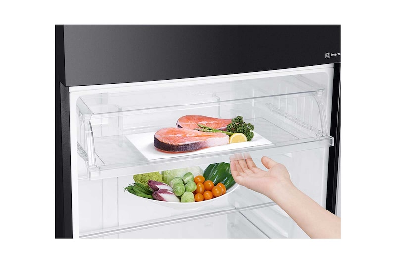 LG Frigorifero doppia porta | Classe E, 506L | Door&Linear Cooling, Gestione umidità, Maniglie integrate, No frost | Nero lucido, GTB744BMBZD