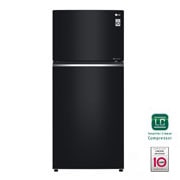Vista frontale di Frigorifero doppia porta | Classe E, 506L | Door&amp;Linear Cooling, Gestione umidità, Maniglie integrate, No frost | Nero lucido GTB744BMBZD