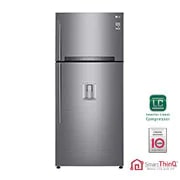 Vista frontale di Frigorifero doppia porta | Classe E, 592L | Wi-Fi, Door &amp; Linear Cooling, Gestione umidità, Dispenser acqua, No frost | Inox GTF916PZPYD