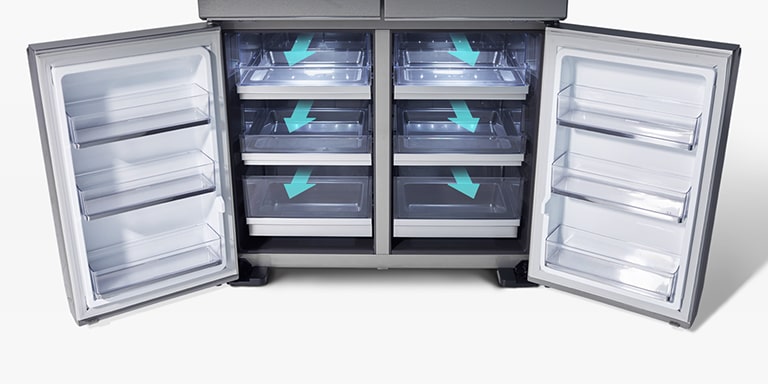 Immagine che mostra il cassetto inferiore del frigorifero LG SIGNATURE aprirsi automaticamente.