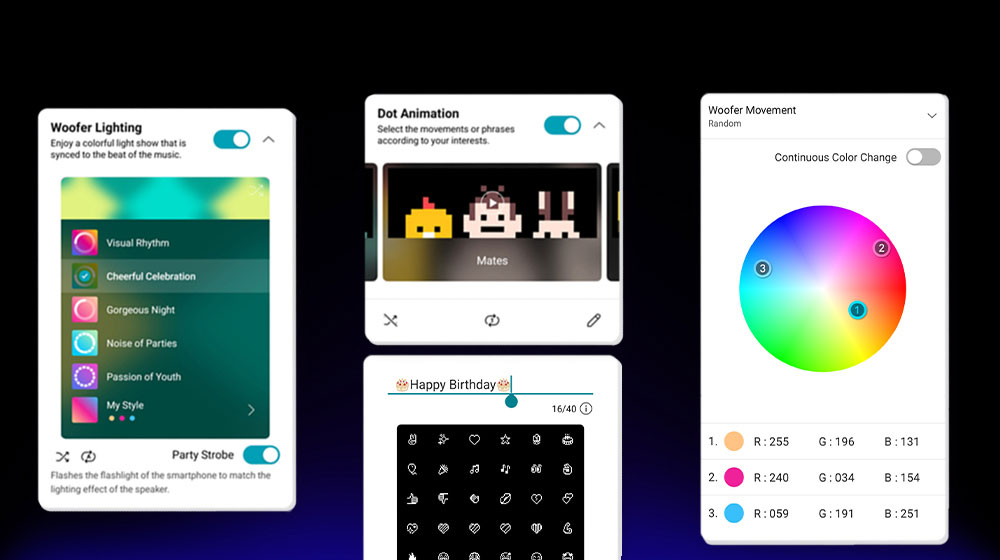 Immagine dell'app XBOOM. Puoi personalizzare le luci usando l'app.