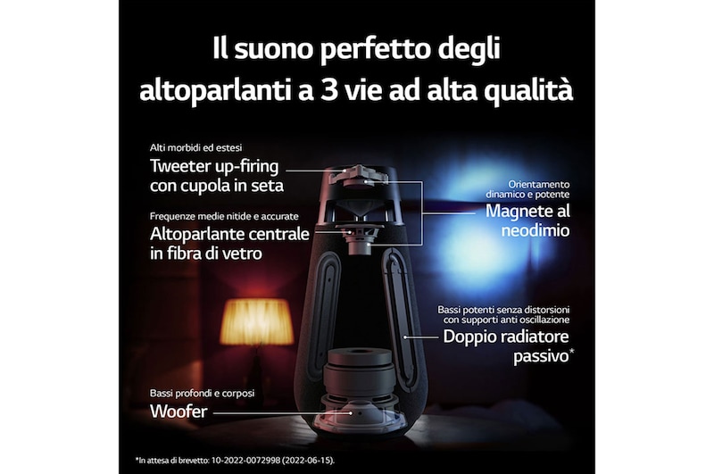 LG XBOOM 360 | Speaker omnidirezionale 50W Serie XO3 | Illuminazione emozionale, IP54, Bluetooth 5.1, Autonomia 24 ore | Beige, XO3QBE