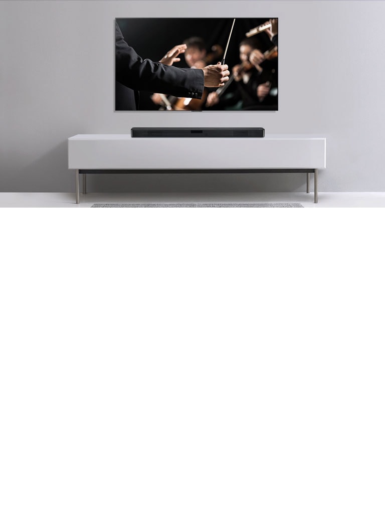 Un televisore che mostra un direttore d’orchestra che dirige un concerto.