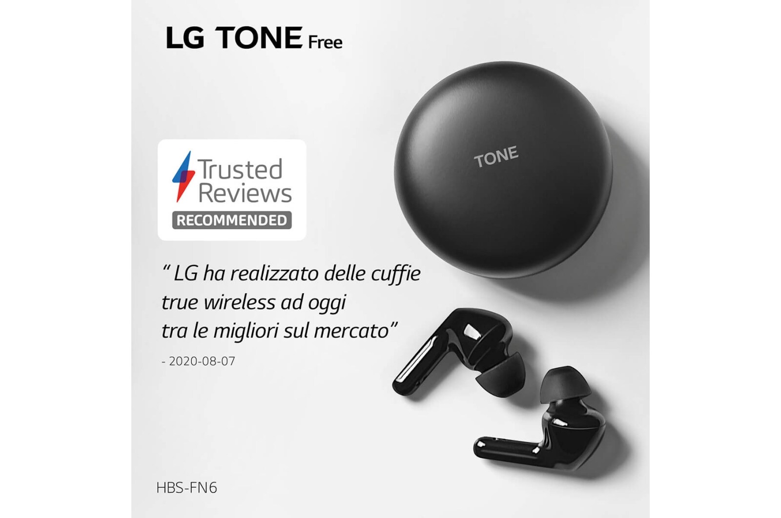 LG Tone Free FN5U Black Cuffie True Wireless Bluetooth Meridian Audio con custodia Uvnano, HBS-FN5U.ABEUBK