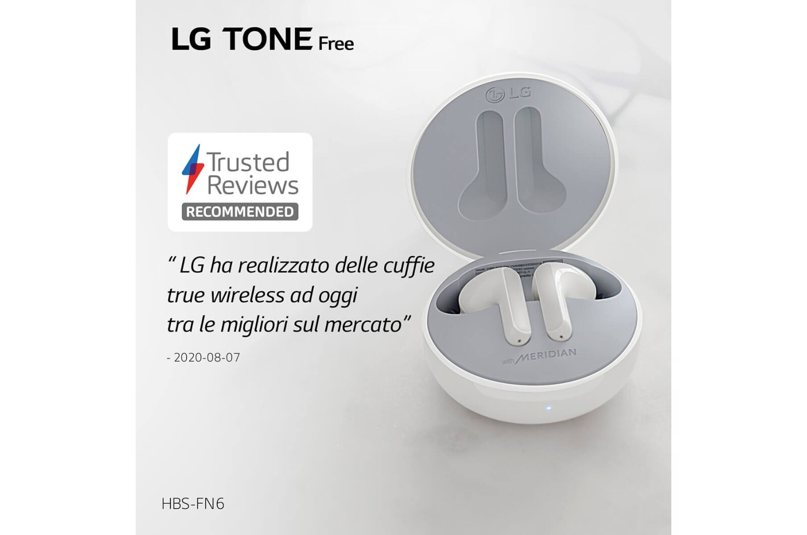 LG Tone Free FN5U White  Cuffie True Wireless Bluetooth Meridian Audio con custodia Uvnano, HBS-FN5U.ABEUWH