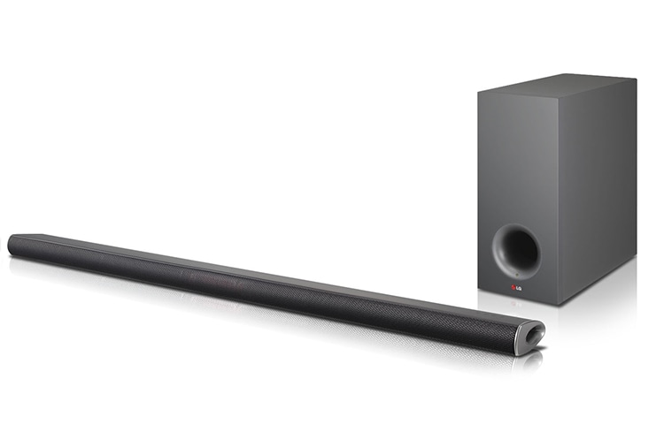 LG Sound Bar, amplificatore audio 2.1ch da 320W, con subwoofer wireless, compatibile con Bluetooth e montabile a muro., NB3540