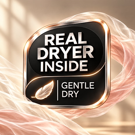 Simbolo tecnologia Gentle Dry e Real Dryer Inside per la cura delicata dei capi.