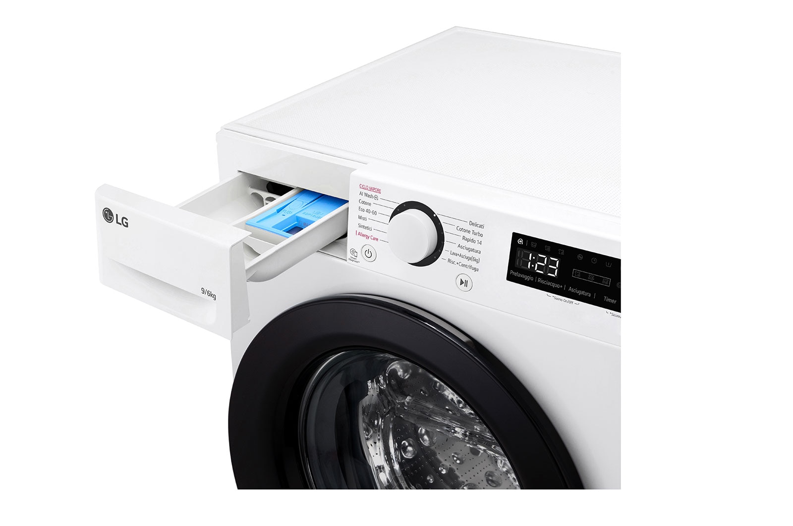 LG Lavasciuga 9/6kg AI DD | Serie R3 Classe D / A-10% | 1400 giri, Lavaggio a vapore, Allergy Care, Eco Hybrid, Smart diagnosis | Bianca, D4R3009NSWB