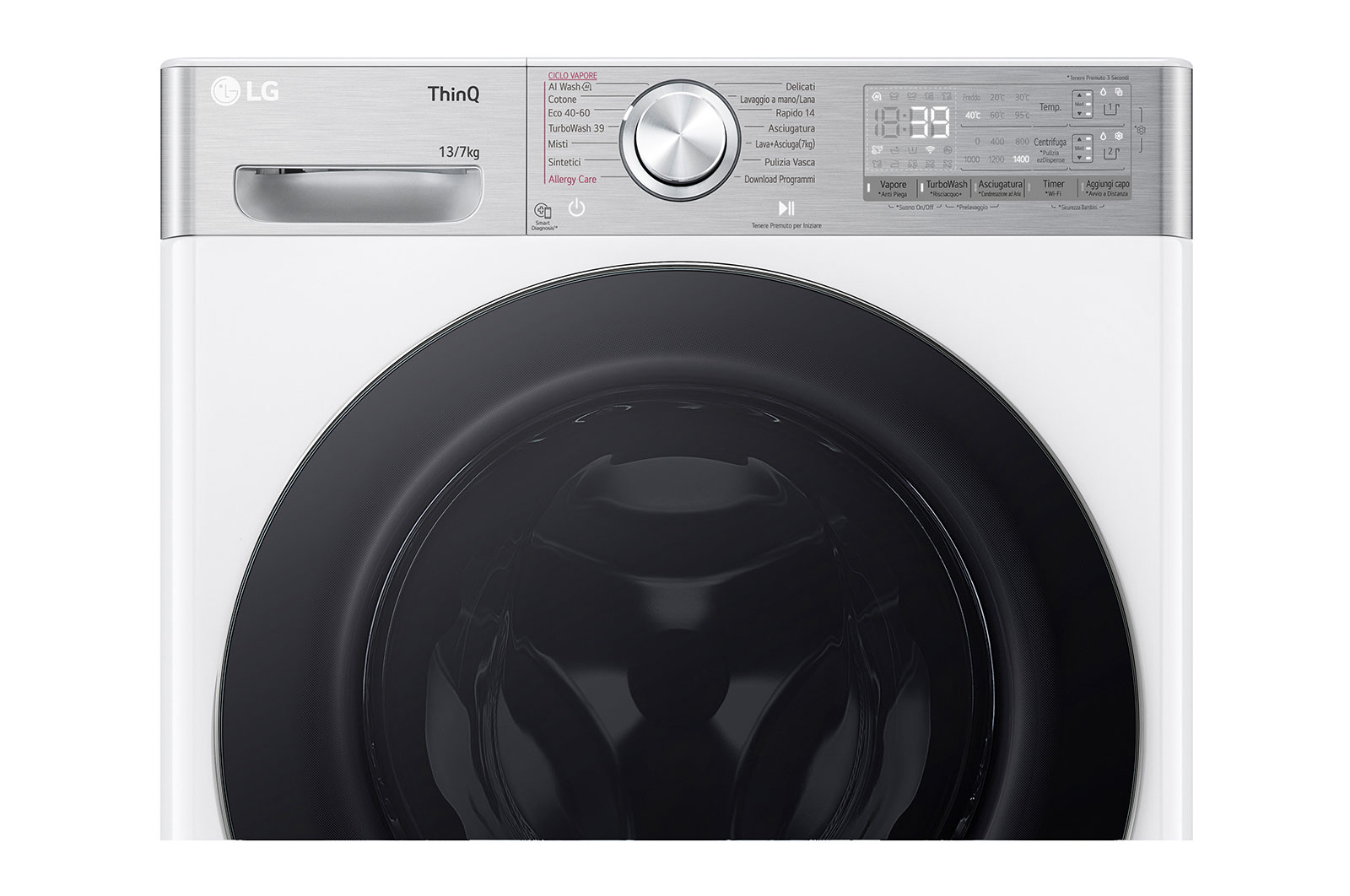 LG Lavasciuga 13/7kg AI DD™ Smart, 1400 giri, Vapore antipiega Bianca, D4R9513TPWC