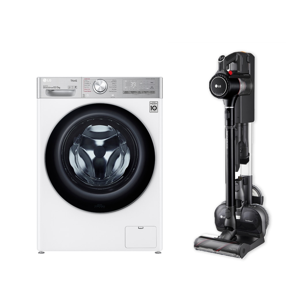 Vista frontale di Offerta Kit Esclusivo: Lavasciuga slim 8,5/5kg Classe E + Aspirapolvere Kompressor™ 200 W F2DV9S8H2E.ULTRA1B