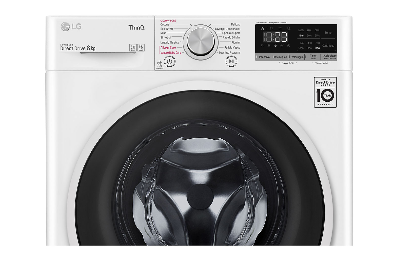 LG Lavasciuga 8/6kg AI DD | Serie E4 Classe E | 1400 giri, Lavaggio a vapore, Allergy Care | Bianca, F4DE408AIDD