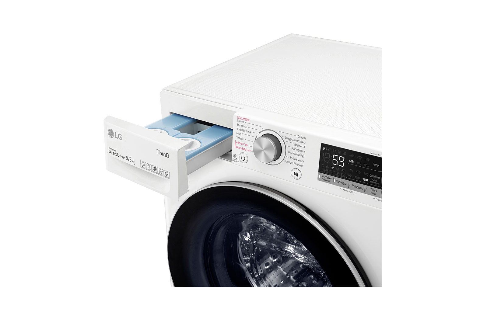 LG Lavasciuga 9/6kg AI DD | Serie V5 Classe E | 1400 giri, TurboWash, Vapore, Autodosaggio, Allergy Care, Wi-Fi | Bianca, F4DV509H1EA