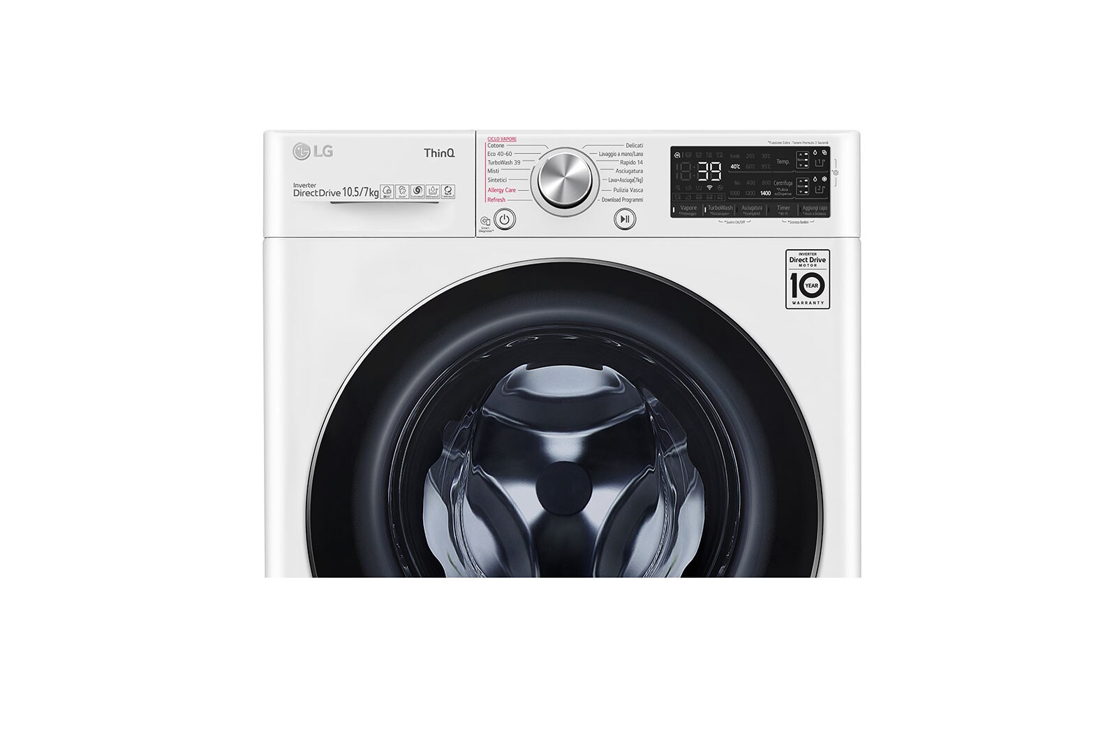 LG Lavasciuga 10,5/7kg AI DD | Serie V7 Classe E | 1400 giri, TurboWash 360, Vapore, Autodosaggio, Allergy Care, Wi-Fi | Bianca, F4DV710H2EA