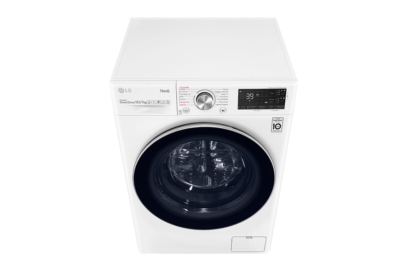 LG Lavasciuga 10,5/7kg AI DD | Serie V7 Classe E | 1400 giri, TurboWash 360, Vapore, Autodosaggio, Allergy Care, Wi-Fi | Bianca, F4DV710H2EA