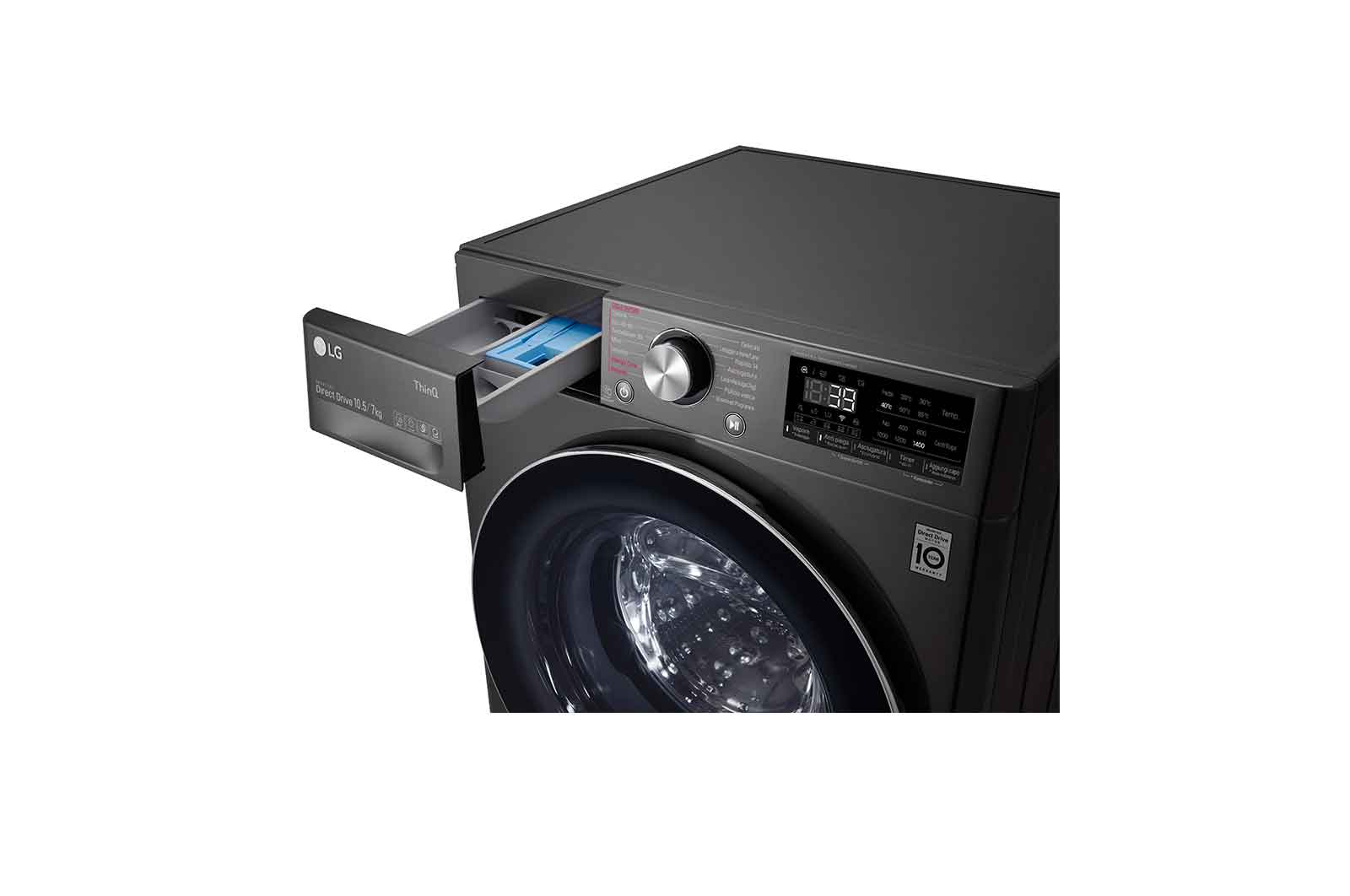 LG Lavasciuga 10,5/7kg AI DD | Serie V7 Classe E | 1400 giri, TurboWash 360, Vapore, Allergy Care, Eco Hybrid, Wi-Fi | Nera, F4DV710H2SE