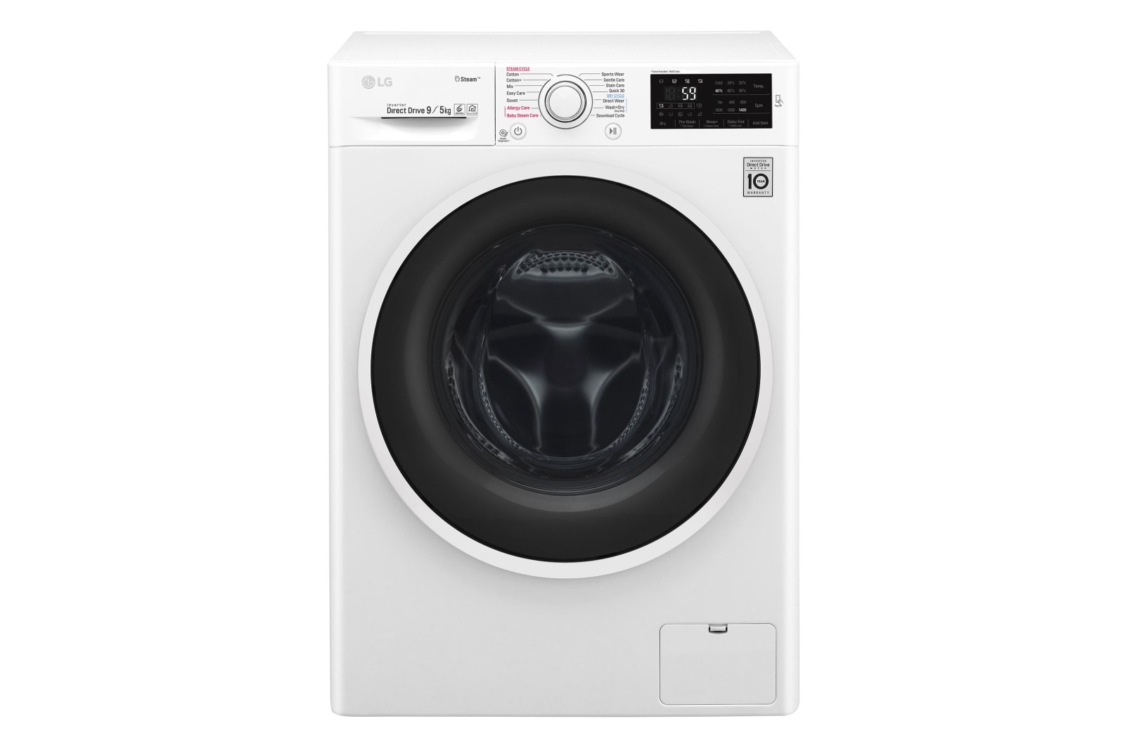 Vista frontale di LG Lavasciuga Smart 9/5 kg Connettività NFC Oblò Ring White F4J6VG0W