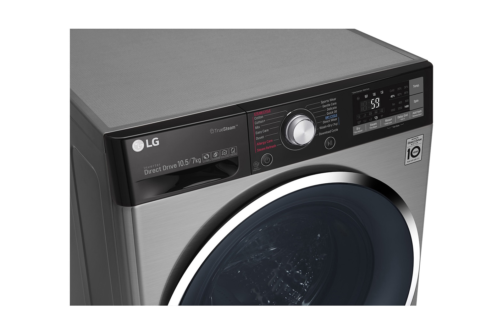 LG Lavasciuga Smart Eco Hybrid 10.5/7 kg Lavaggio a vapore Wi-Fi Oblò Ring Cromato , F4J9JH2T