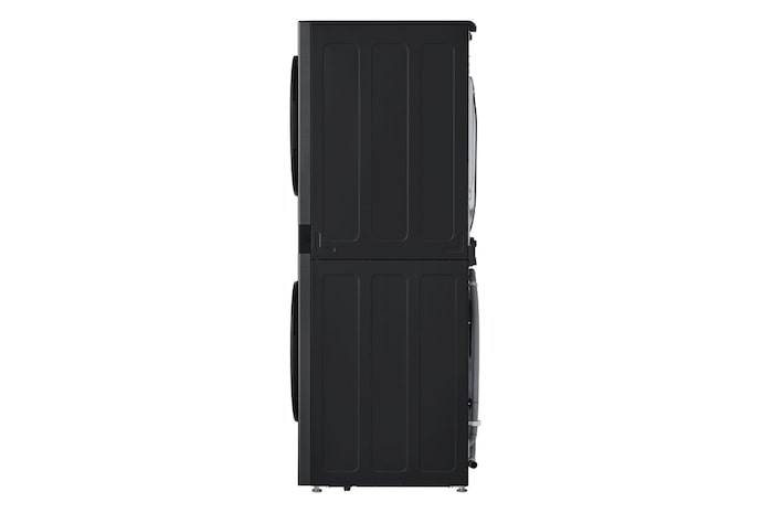 WashTower Colonna Bucato LG WT1210BBF vista laterale in finitura nera, con profilo compatto e design verticale salvaspazio.
