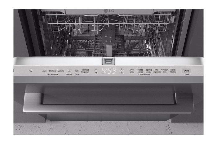 LG Lavastoviglie a scomparsa totale | QuadWash Serie 2, Classe D 46dB | 14 coperti, EasyRack+, Wi-Fi, Dual Zone | Acciaio, DB242TX
