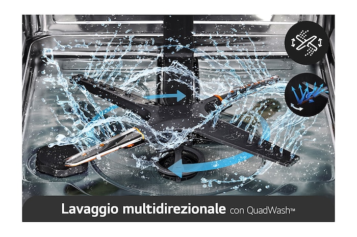 LG Lavastoviglie a scomparsa totale | QuadWash Serie 2, Classe D 46dB | 14 coperti, EasyRack+, Wi-Fi, Dual Zone | Acciaio, DB242TX