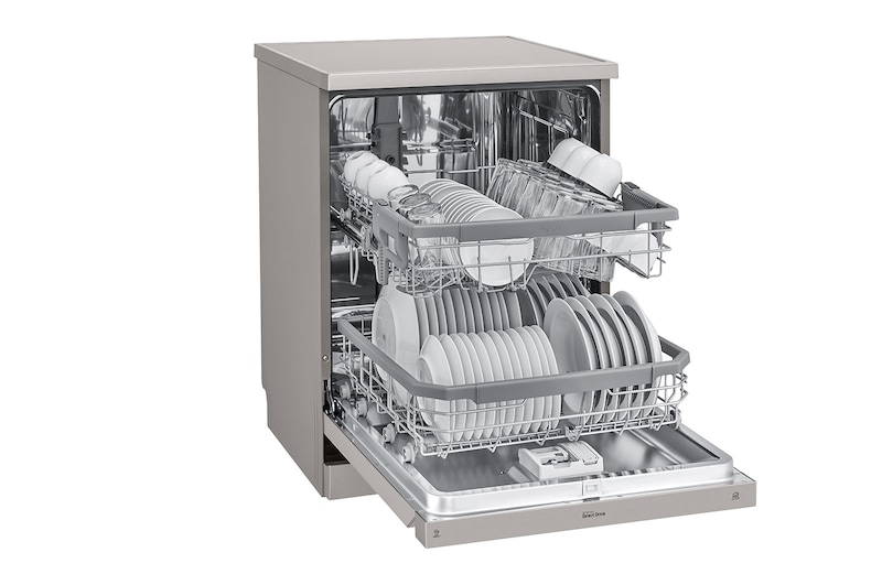 LG Lavastoviglie libera installazione | QuadWash Serie 2, Classe E 46dB | 14 coperti, Vapore, EasyRack+, Wi-Fi | Grigia, DF222FPS