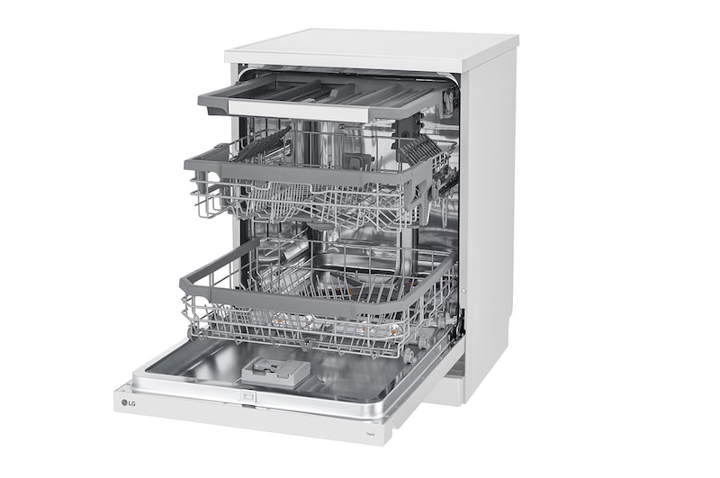 LG Lavastoviglie libera installazione | QuadWash Serie 3, Classe B 43dB | 14 coperti, Vapore, Auto-apertura, Wi-Fi | Bianca, DF365FWS