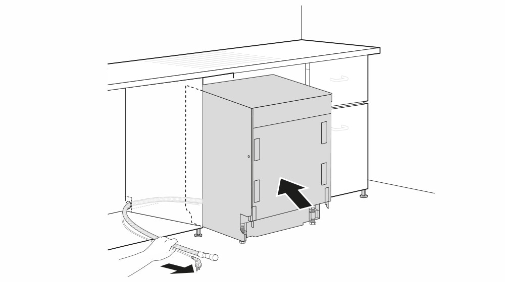 Immagine di una lavastoviglie installata vicino al lavandino per collegare più facilmente i tubi di carico e scarico dell'acqua.