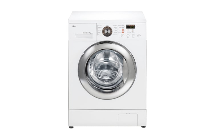 Vista frontale di 8kg Direct Drive di LG, 1000 giri : la prima lavatrice che lava come le tue mani in dimensioni standard e con motore Inverter Direct Drive garantito 10 anni F1089TD