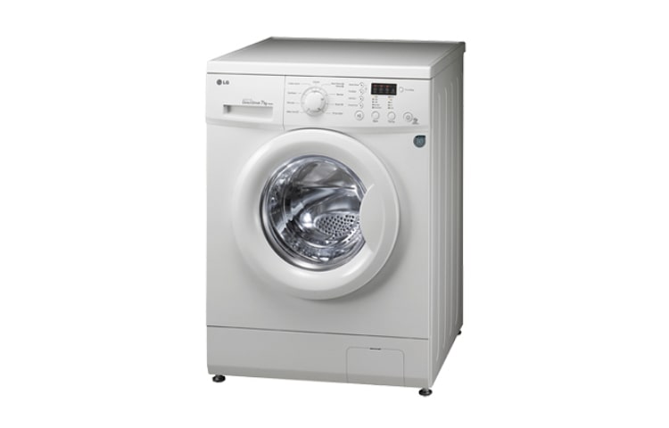 Vista frontale di 7kg Direct Drive di LG, 1000 giri: la prima lavatrice che lava come le tue mani in dimensioni standard e con motore Inverter Direct Drive garantito 10 anni F1091QD
