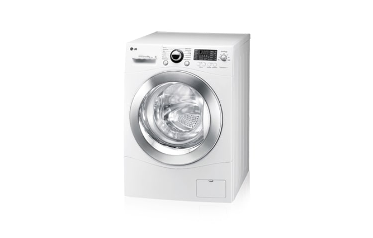 Vista frontale di F1280FD 9kg 6 motion Direct Drive di LG, 1200 giri: la prima lavatrice che lava come le tue mani in dimensioni standard e con motore Inverter Direct Drive garantito 10 anni F1280FD