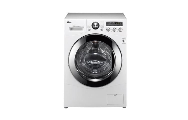 Vista frontale di 6kg 6 motion Direct Drive di LG, 1200 giri: la prima lavatrice slim che lava come le tue mani e con motore Inverter Direct Drive garantito 10 anni F1281ND