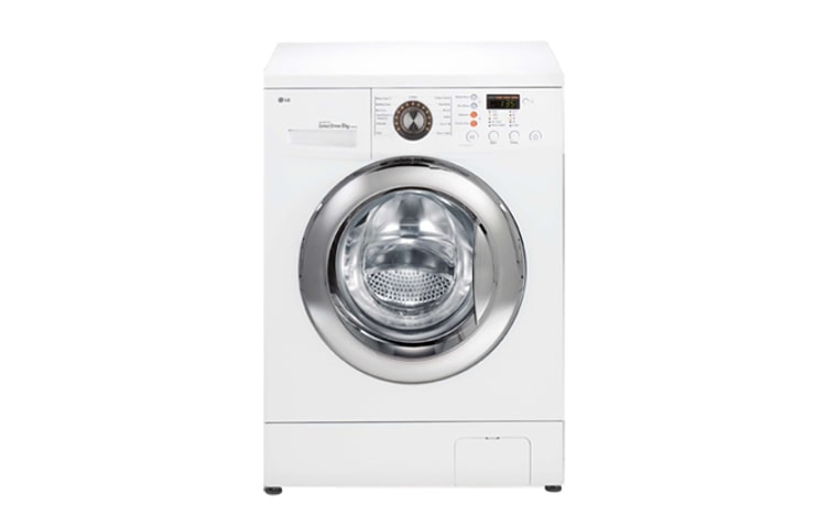 Vista frontale di 7kg Direct Drive di LG, 1200 giri : la prima lavatrice che lava come le tue mani in dimensioni standard e con motore Inverter Direct Drive garantito 10 anni F1289QD
