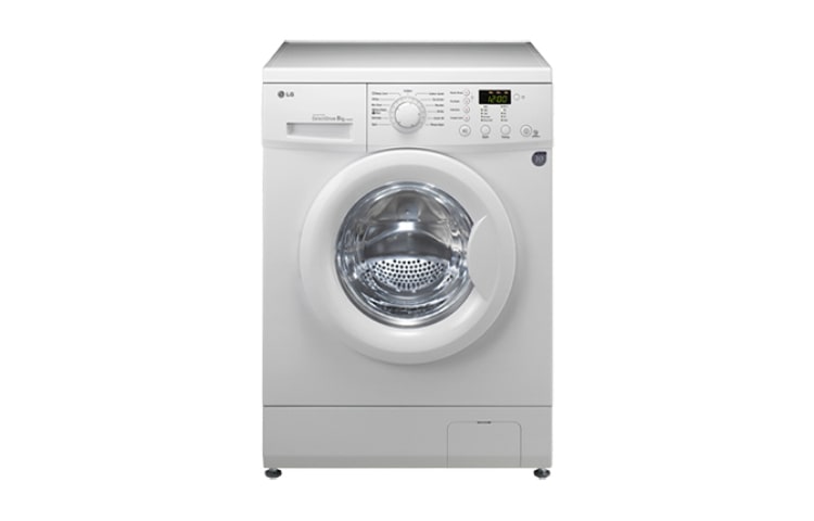 Vista frontale di 8kg Direct Drive di LG, 1400 giri: dimensioni standard e con motore Inverter Direct Drive garantito 10 anni F1492TD