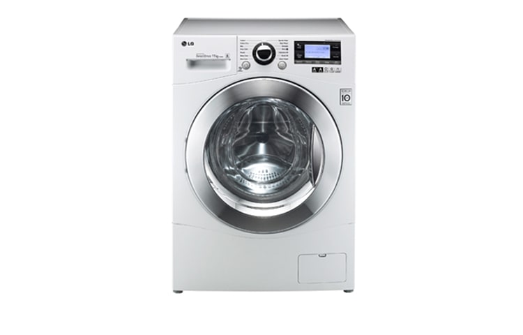 Vista frontale di 11kg 6 motion Direct Drive di LG, 1400 giri,: lava come le tue mani in dimensioni standard e con motore Inverter Direct Drive garantito 10 anni F1495KD