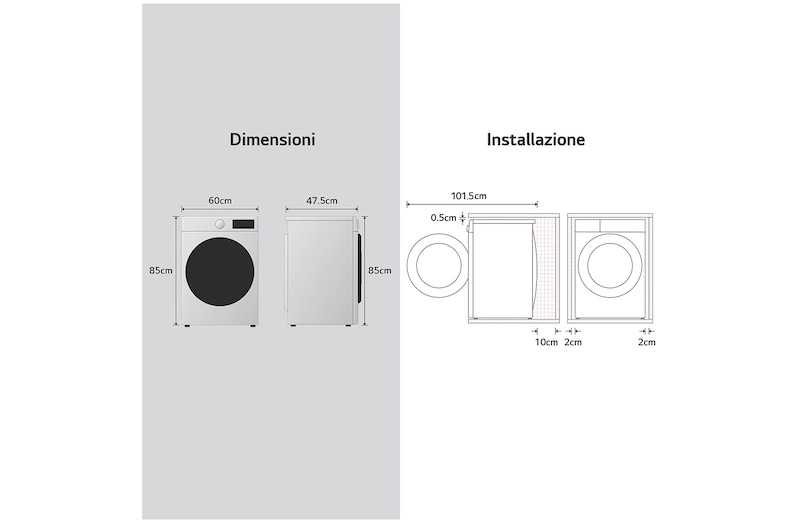 LG Lavatrice slim 9kg AI DD™ | Serie R7 Classe A-10% | 1200 giri, TurboWash 360, Vapore su 7 programmi, Wi-Fi | White, F2R7S09TSWC