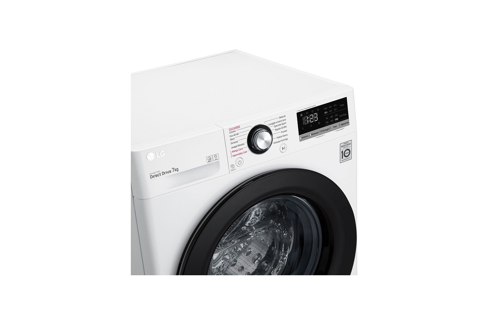 LG Lavatrice slim 7kg AI DD™ | Serie V2 Classe E | 1200 giri, Lavaggio a vapore, Inverter Direct Drive | White, F2WV2S7S6E