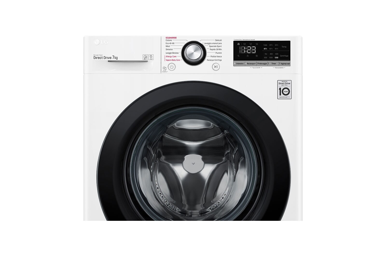 LG Lavatrice slim 7kg AI DD™ | Serie V2 Classe E | 1200 giri, Lavaggio a vapore, Inverter Direct Drive | White, F2WV2S7S6E