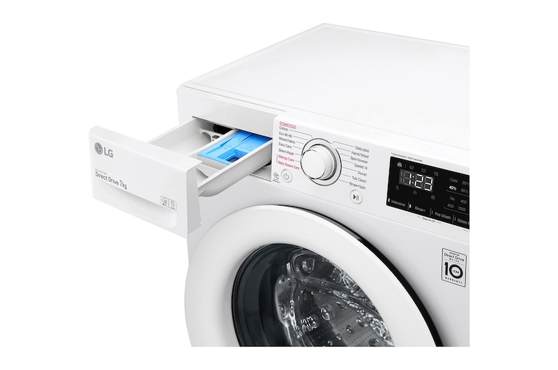LG Lavatrice slim 7kg AI DD™ | Serie V3 Classe D | 1200 giri, Lavaggio a vapore, Inverter Direct Drive | White, F2WV3S7S3E