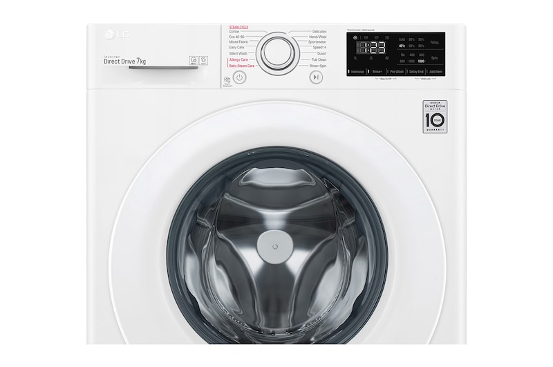 LG Lavatrice slim 7kg AI DD™ | Serie V3 Classe D | 1200 giri, Lavaggio a vapore, Inverter Direct Drive | White, F2WV3S7S3E