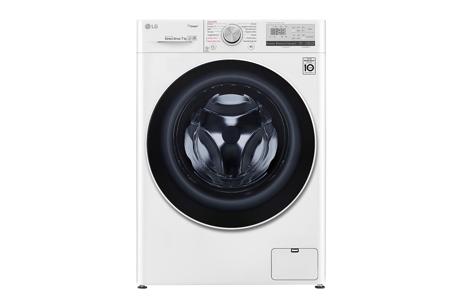 Vista frontale di Lavatrice slim 7kg AI DD™ | Serie V4 Classe E | 1200 giri, Lavaggio a vapore, Inverter Direct Drive, Wi-Fi | White F2WV4S7S0E