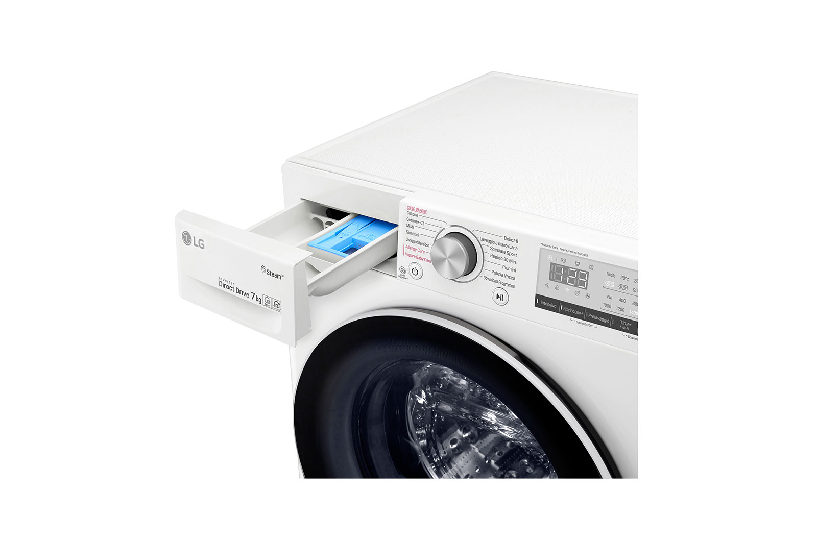 LG Lavatrice slim 7kg AI DD™ | Serie V4 Classe E | 1200 giri, Lavaggio a vapore, Inverter Direct Drive, Wi-Fi | White, F2WV4S7S0E