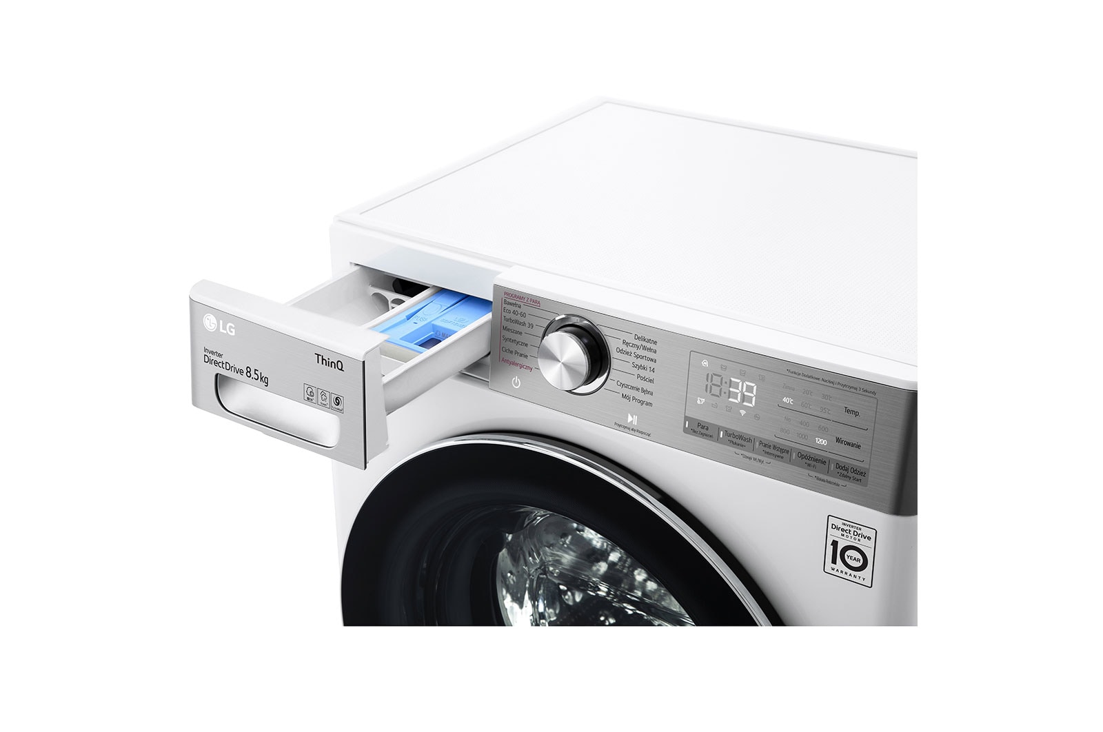 LG Lavatrice slim 8,5kg AI DD™ | Serie V9 Classe A | 1200 giri, TurboWash 360, Vapore antipiega, Wi-Fi | White, F2WV9S8P2E