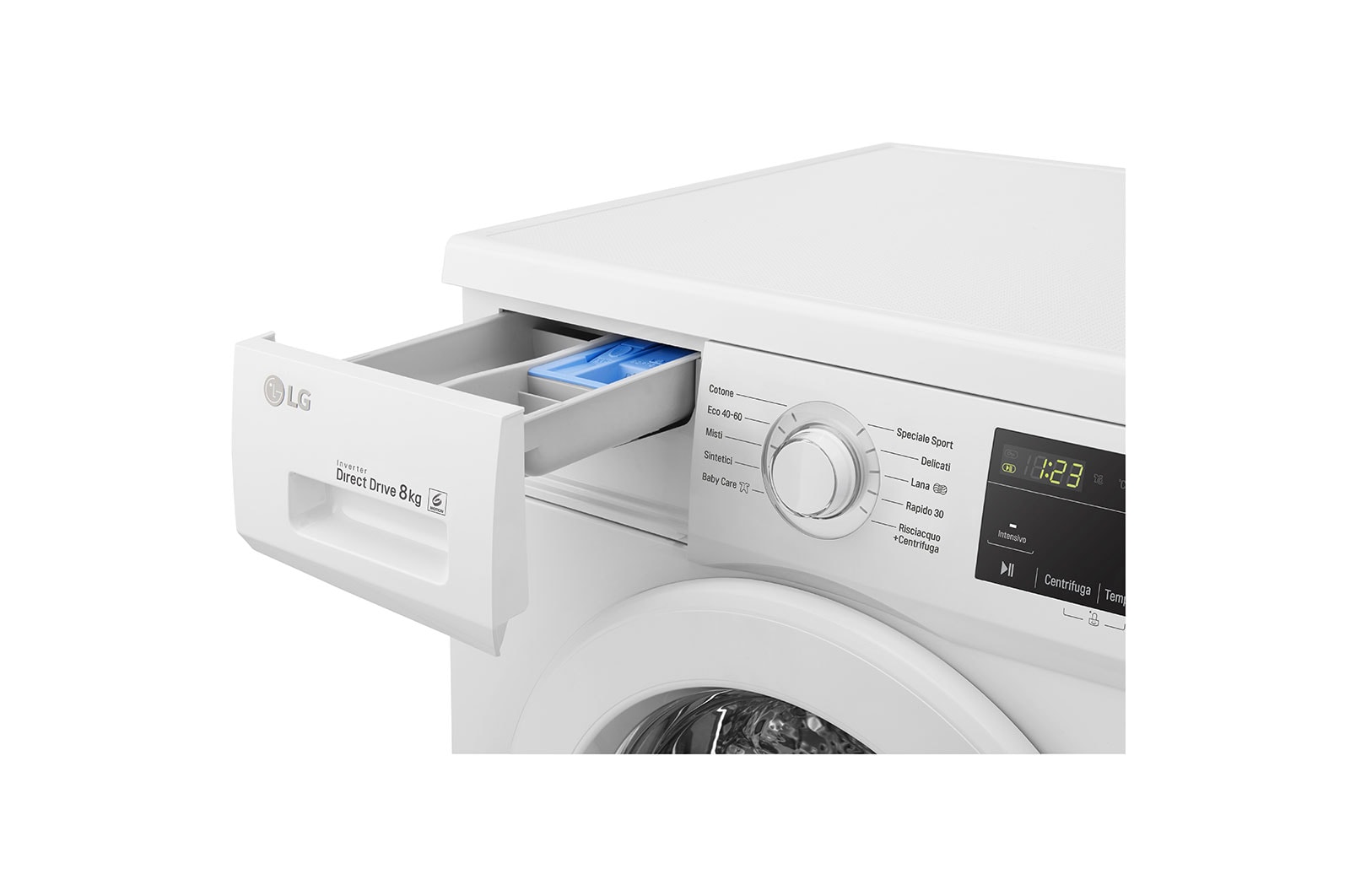 LG Lavatrice 8kg 6 Motion | Serie J3 Classe D | 1400 giri, Inverter Direct Drive, Smart Diagnosis | White, F4J3TN3WE
