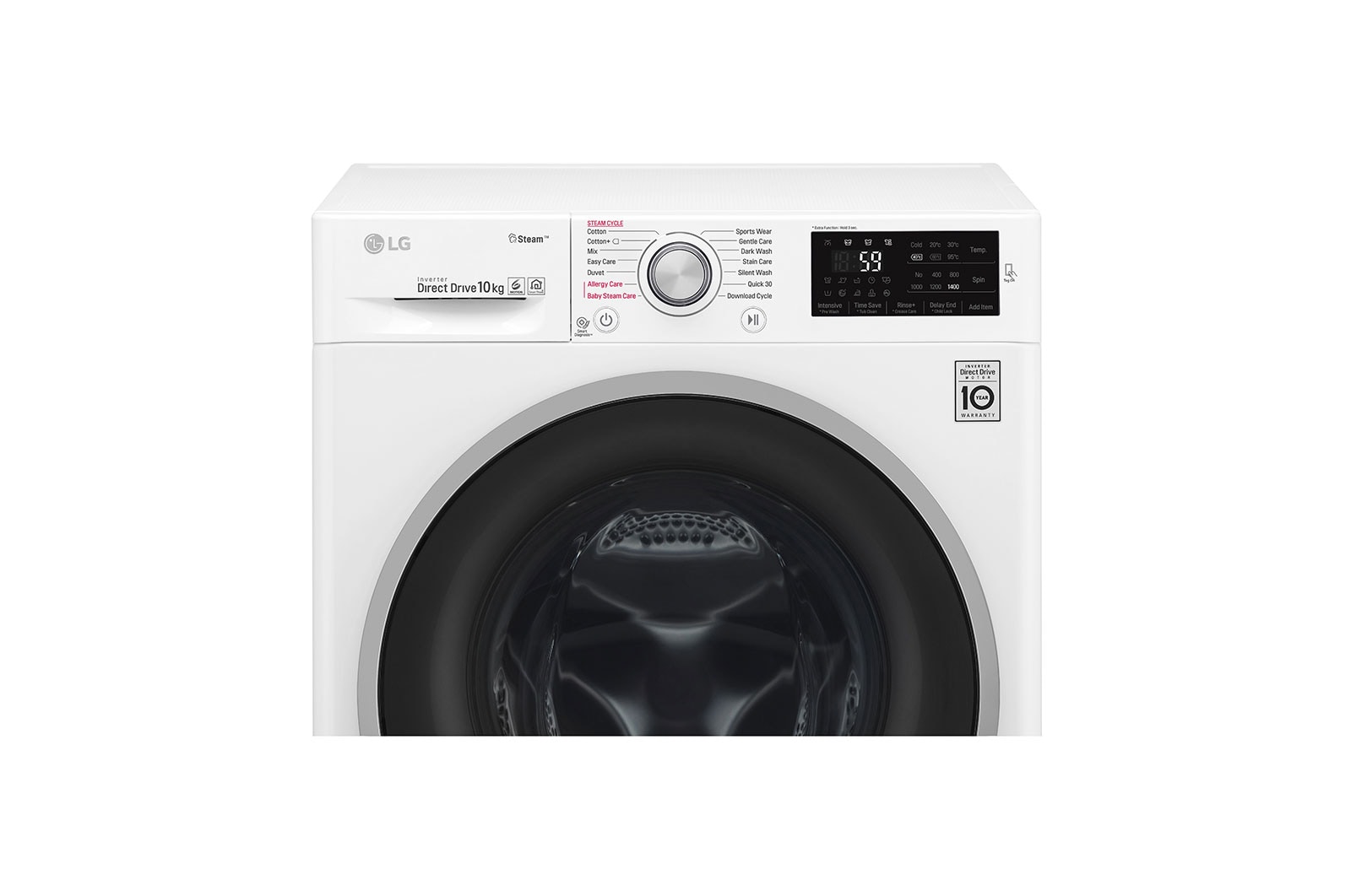 LG Lavatrice 10 kg  Lavaggio a vapore Oblò cromato, F4J6J10KG