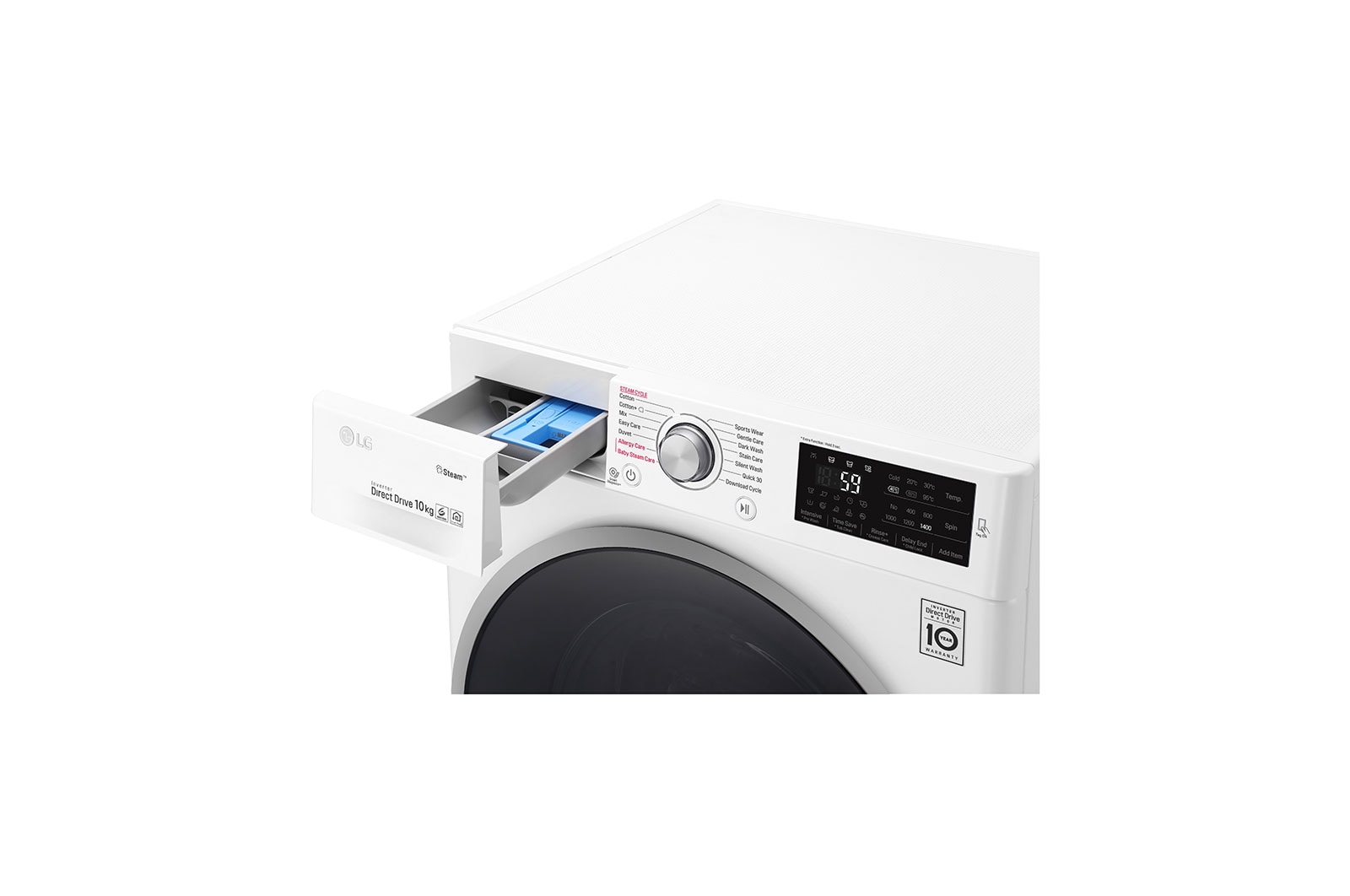 LG Lavatrice 10 kg  Lavaggio a vapore Oblò cromato, F4J6J10KG